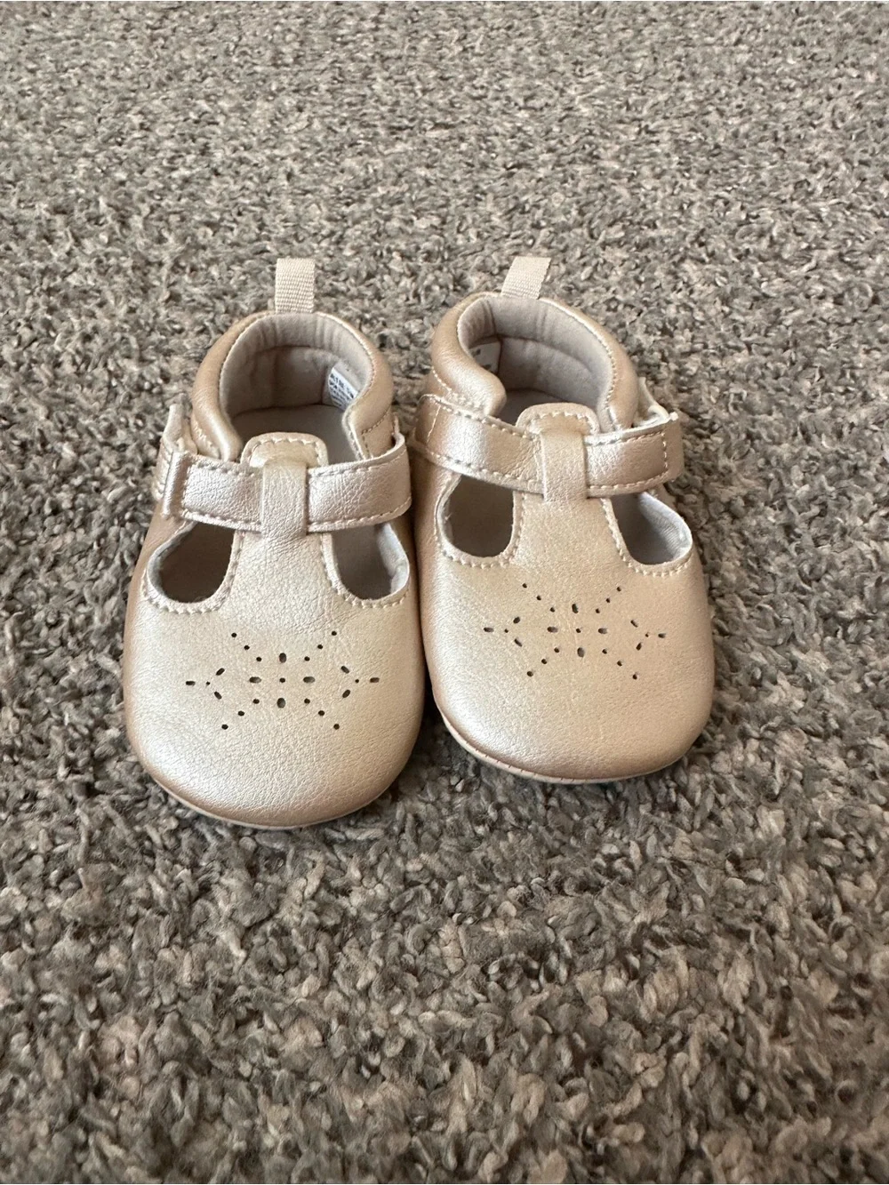 12-18M Carter's Metallic Champagne T-Strap Baby Mary Jane Shoes